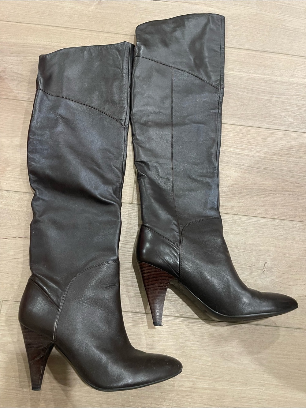 Guess Dark Brown Over-the-Knee Leather Heeled Boots
